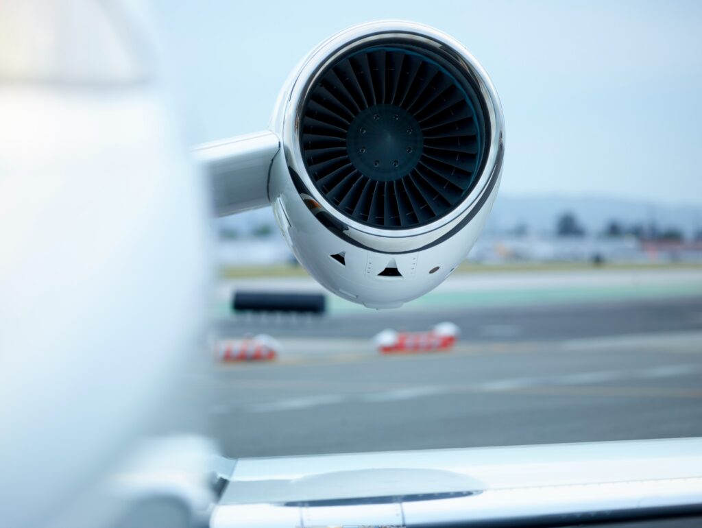 close up on one of the engines for a learjet 75