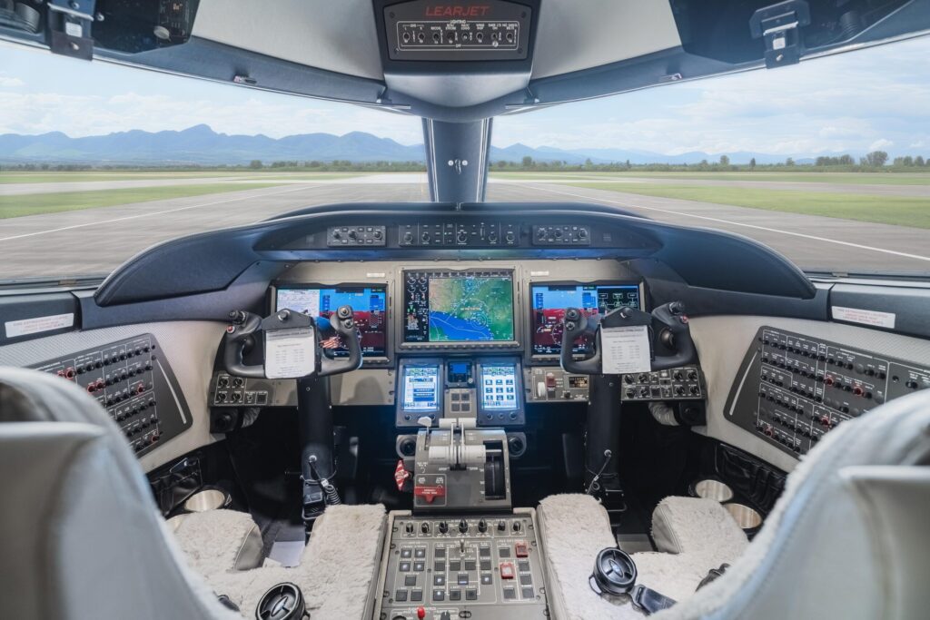 Inside the cockpit viewing the panel displays