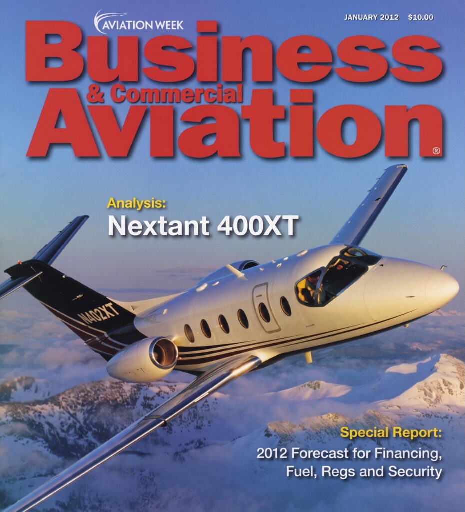 A Business Aviation magazine cover with a Nextant aircraft on the front focus